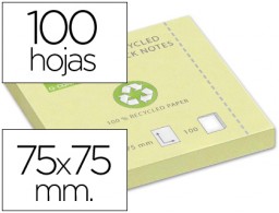 Bloc 100 notas adhesivas quita y pon Q-Connect 75x75mm. papel reciclado amarillo